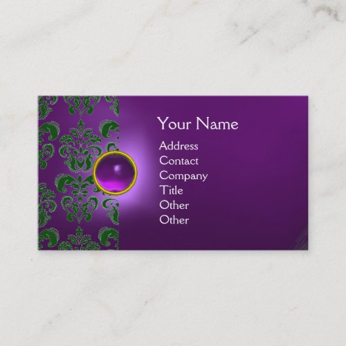 CHIC DAMASK GEM  MONOGRAM purple green Business Card