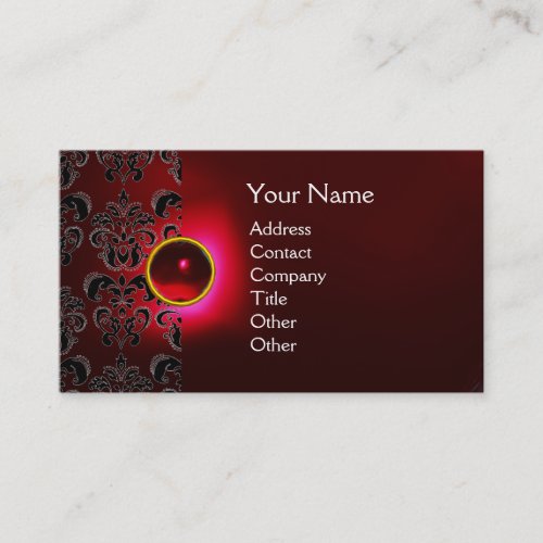 CHIC DAMASK GEM  MONOGRAM red burgundy Business Card