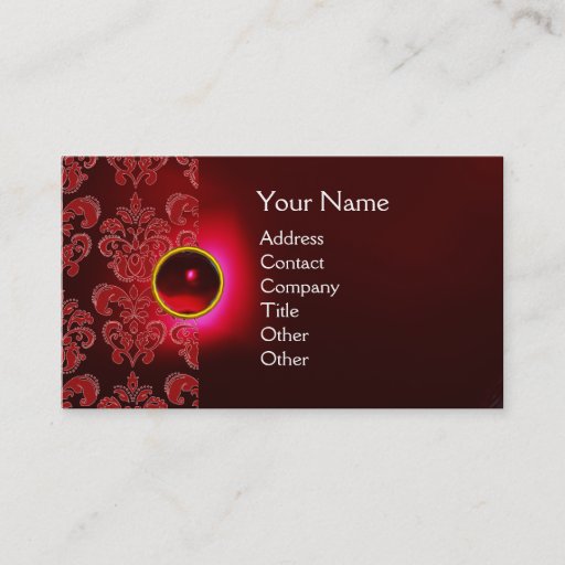 Customizable CHIC DAMASK GEM  MONOGRAM red burgundy green Business Card