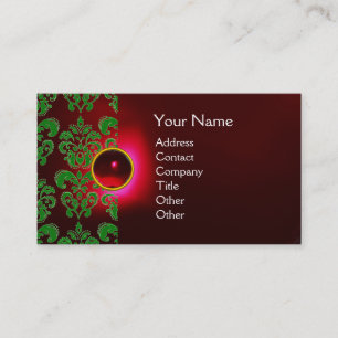 CHIC DAMASK GEM MONOGRAM red burgundy green Business Card