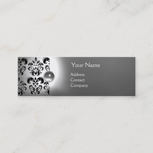 CHIC DAMASK GEM  MONOGRAM white Mini Business Card (Front)