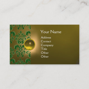 CHIC DAMASK GEM MONOGRAM yellow green Business Card