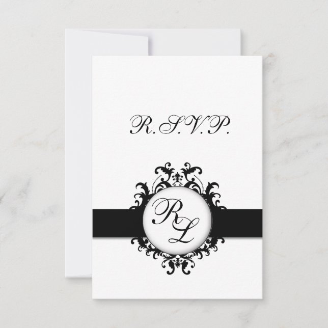 Chic Damask Monogram RSVP Card Wedding (Front)