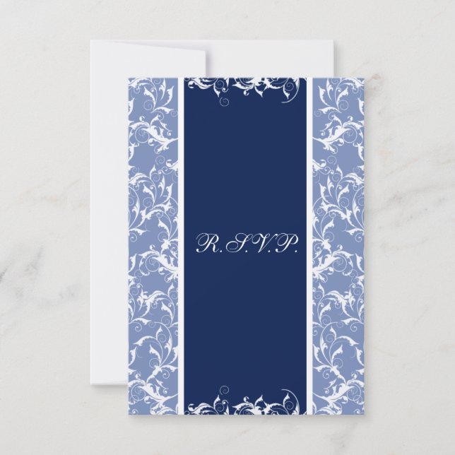 chic damask navy wedding RSVP Standard 3.5 x 5 (Front)