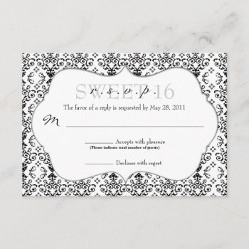 Chic Damask Rsvp [black And White] by TreasureTheMoments at Zazzle