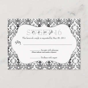 Chic Damask RSVP [Black and White] Card