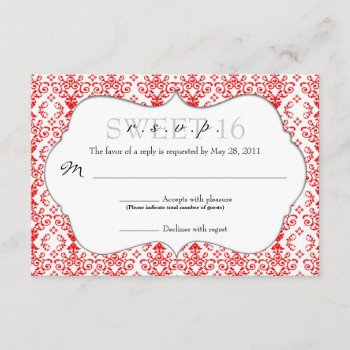 Chic Damask Rsvp [red] by TreasureTheMoments at Zazzle