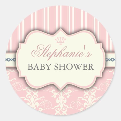 Chic Damask  Stripe Baby Shower Favor Sticker