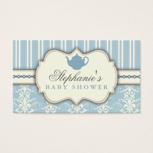 Customizable Chic Damask &amp; Stripe Baby Shower Tea Favor Tag Business Card Template