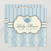Chic Damask & Stripe Baby Shower Tea Invitation (Front/Back)