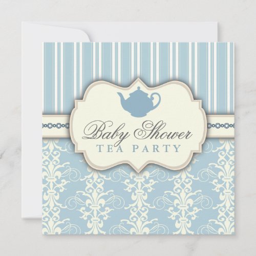 Chic Damask  Stripe Baby Shower Tea Invitation