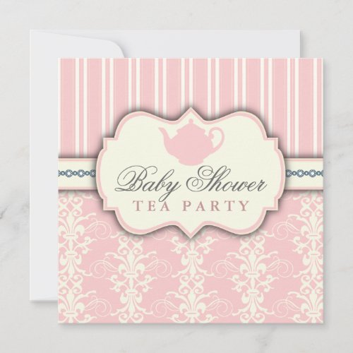 Chic Damask  Stripe Baby Shower Tea Invitation