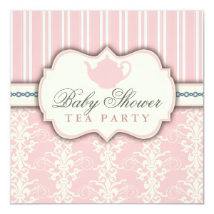 Chic Damask & Stripe Baby Shower Tea Invitation