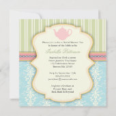 Chic Damask & Stripe Bridal Shower Tea Invitation (Back)