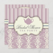 Chic Damask & Stripe Bridal Shower Tea Invitation (Front/Back)