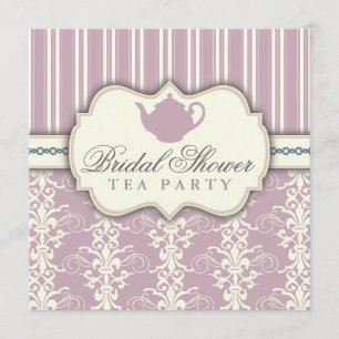 Chic Damask & Stripe Bridal Shower Tea Invitation