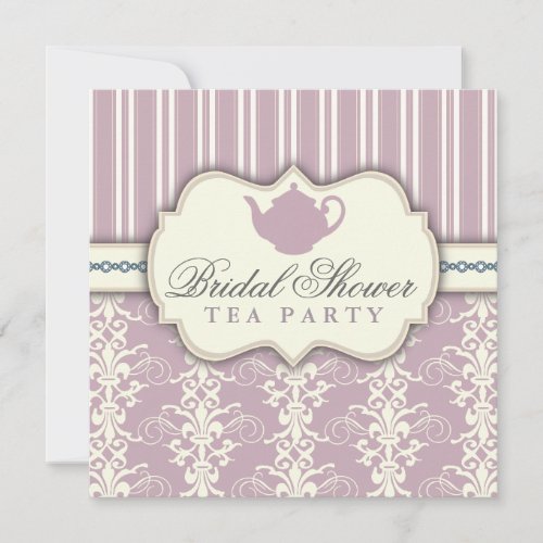 Chic Damask &amp; Stripe Bridal Shower Tea Invitation