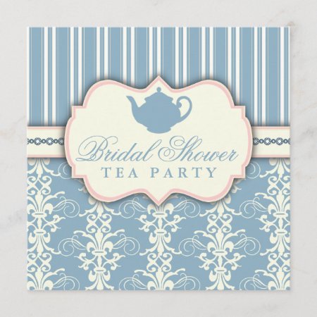 Chic Damask & Stripe Bridal Shower Tea Invitation