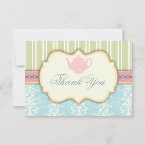 Chic Damask &amp; Stripe Bridal Shower Tea Invitation