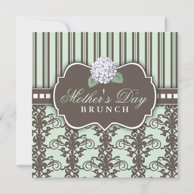 Chic Damask Stripe Mother's Day Brunch Invitation (Front)