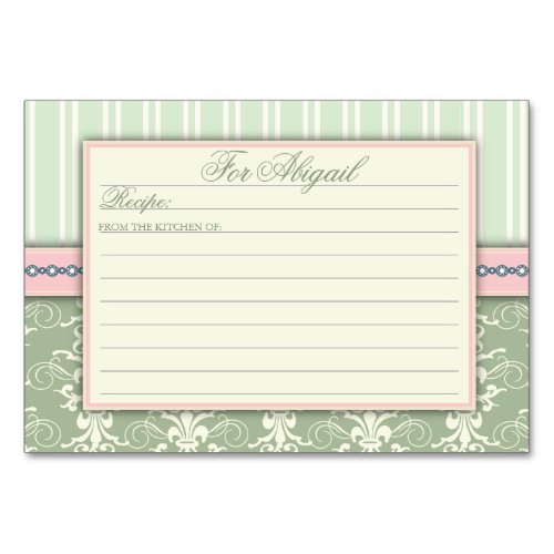 Chic Damask  Stripe Recipe Card