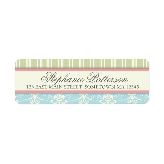 Chic Damask & Stripe Return Address Label (Front)