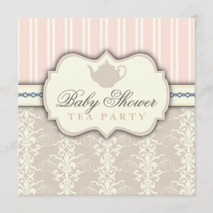 Chic Damask Vintage Baby Shower Tea Invitation