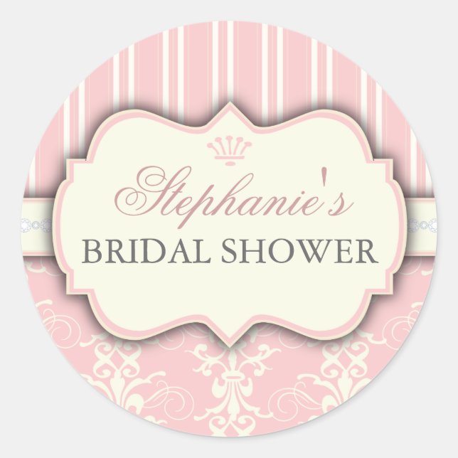 Chic Damask Vintage Bridal Shower Favor Sticker (Front)