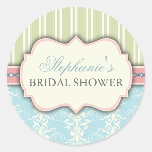 Chic Damask Vintage Bridal Shower Favor Sticker
