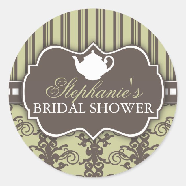 Chic Damask Vintage Bridal Shower Tea Sticker (Front)