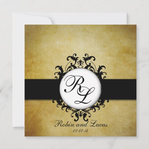 Chic Damask Vintage Monogram Wedding Invitation