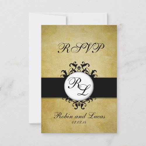 Chic Damask Vintage Monogram Wedding RSCP Card