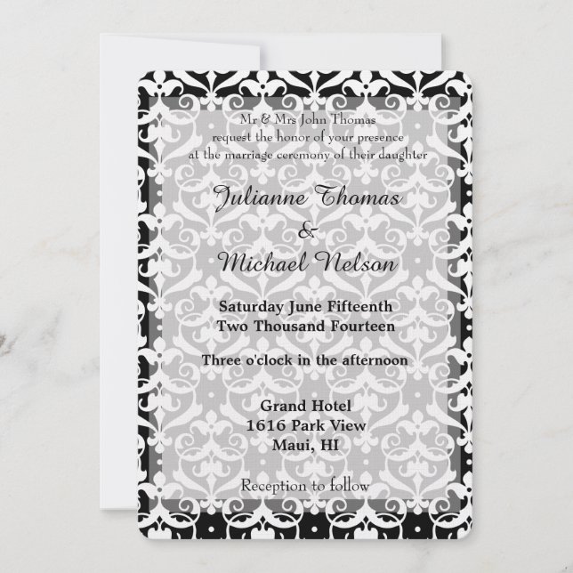 Chic Damask Wedding Invitation (Front)