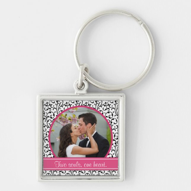 Chic Damask Wedding Photo Template Keychain (Front)