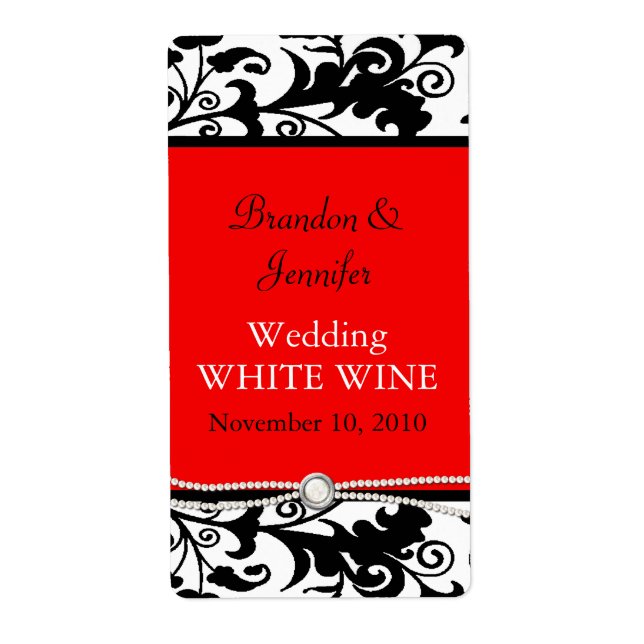Chic Damask Wedding Wine Labels (Front)