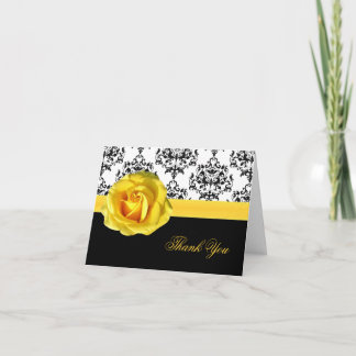 Chic Damask & Yellow Rose Thank You Card