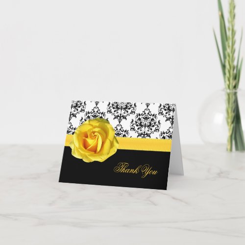 Chic Damask  Yellow Rose Thank You Card