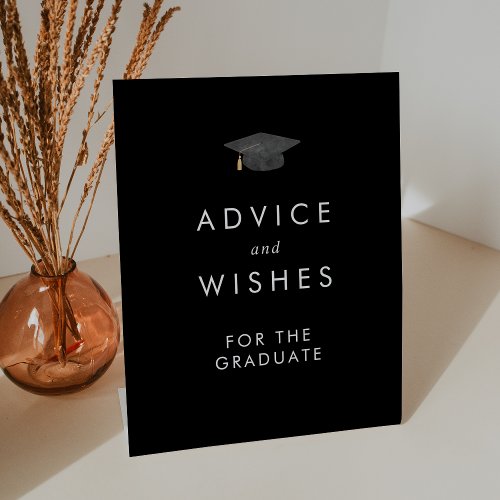 Chic Dark Black Cap Advice and Wishes Graduation Pedestal Sign