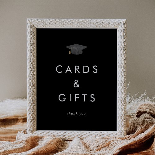 Chic Dark Black Cap Graduation Cards and Gifts Poster