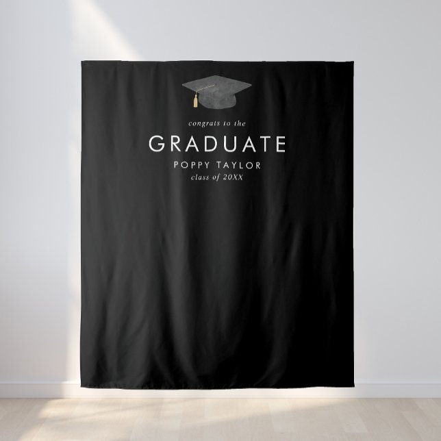 Chic Dark Black Cap Graduation Photo Backdrop (Creator Uploaded)