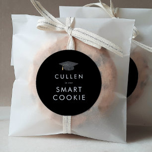 Chic Dark Black Cap Smart Cookie Graduation Favor Classic Round Sticker