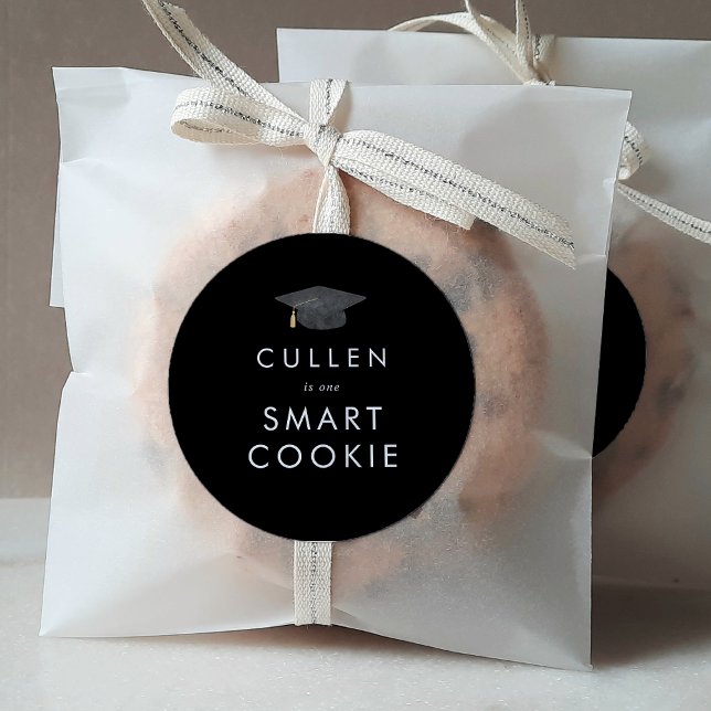 Chic Dark Black Cap Smart Cookie Graduation Favor Classic Round Sticker (Creator Uploaded)