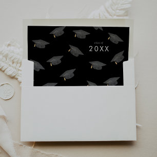 Chic Dark Black Class of 2024 Grad Cap Graduation Envelope Liner