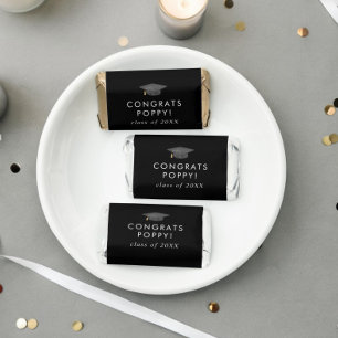 Chic Dark Black Congrats Grad Cap Name Graduation Hershey's Miniatures