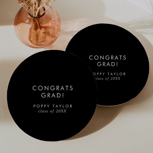 Chic Dark Black Congrats Grad Graduation Paper Plates