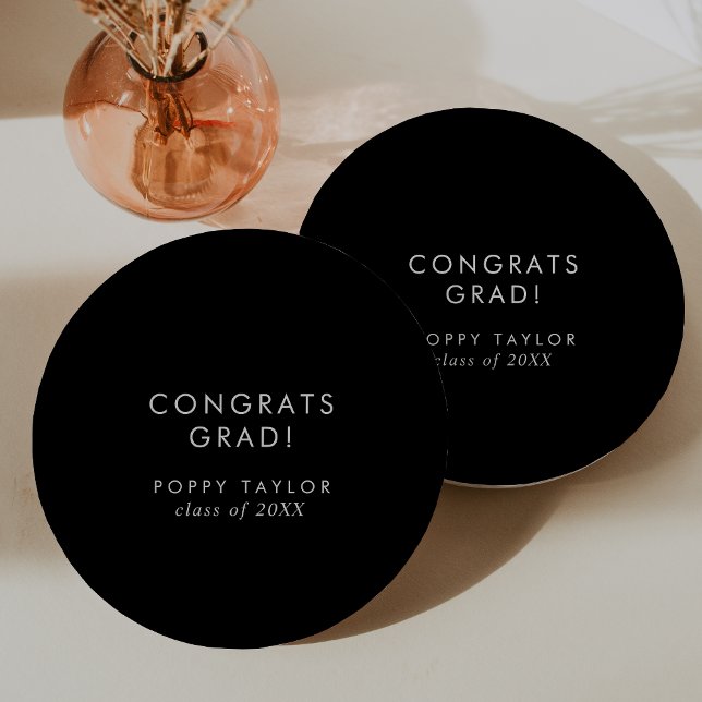 Chic Dark Black Congrats Grad Graduation Paper Plates (Creator Uploaded)