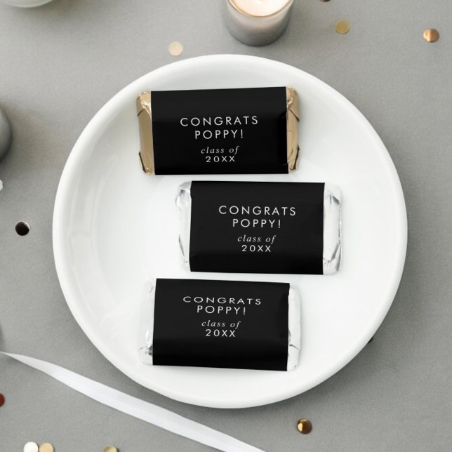 Chic Dark Black Congrats Grad Name Graduation Hershey's Miniatures (Creator Uploaded)