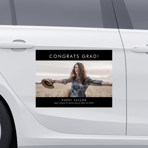 Chic Dark Black Congrats Grad Photo Car Magnet