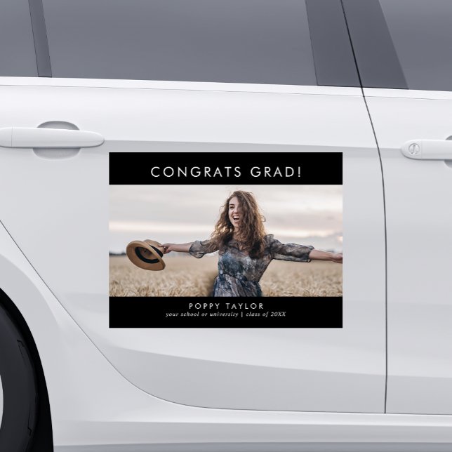 Chic Dark Black Congrats Grad Photo Car Magnet (Creator Uploaded)