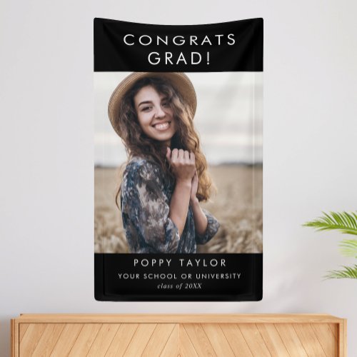 Chic Dark Black Congrats Grad Photo Graduation Banner